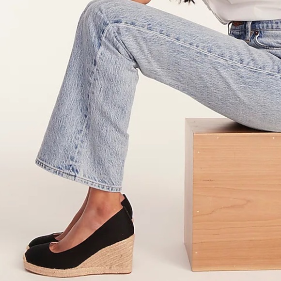 J. Crew Shoes - NWT J. Crew Black Seville Canvas Round Toe Espadrille Platform Wedges 8.5